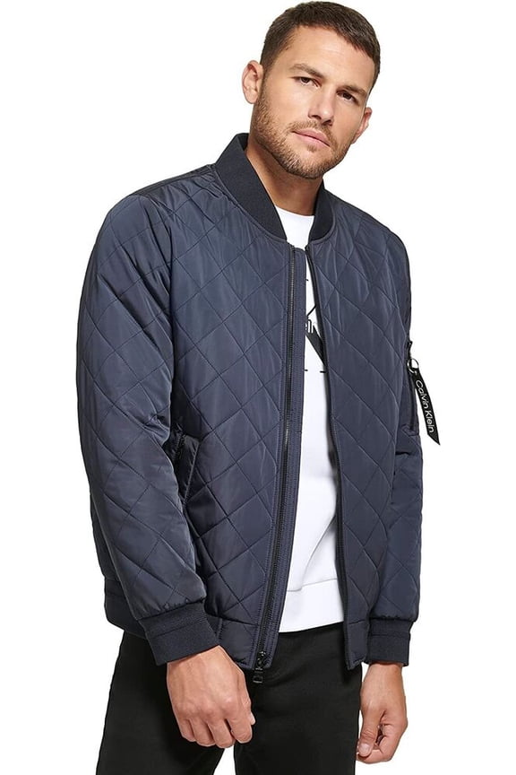 Mens Lightweight Quilted Bomber Jacket (True Navy, X-Large)