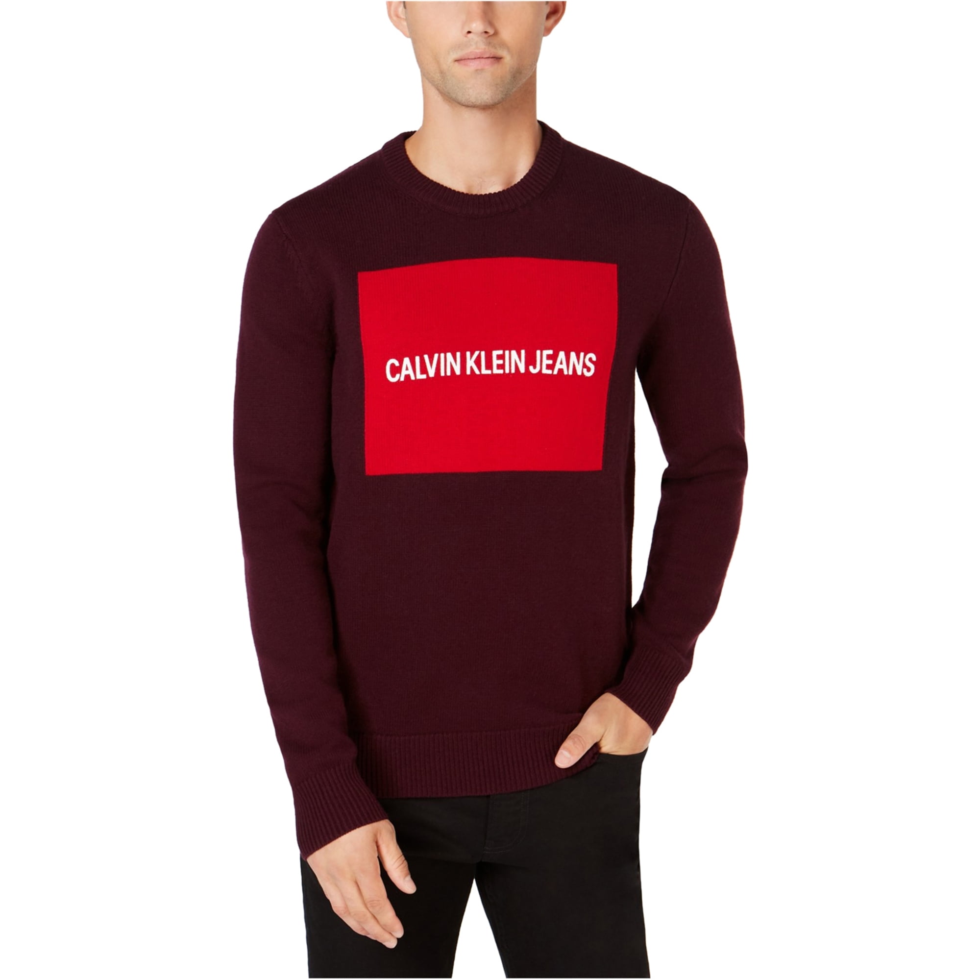 X-Large Calvin Mens Sweater, Pullover Logo Klein Red,