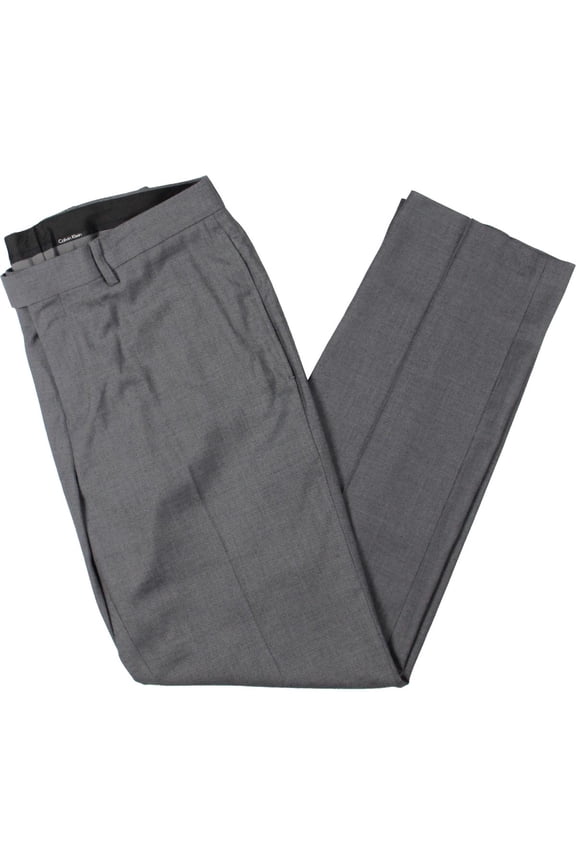 Mens Medium Grey Sharkskin Flat Front Machine Washable Dress Pants