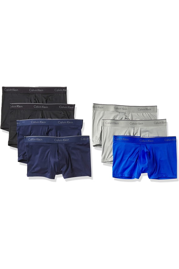 Mens Microfiber Stretch Multipack Low Rise Trunks Large 2 Black, 1 Cobalt Water, 2 Blue Shadow, 2 Medium Grey