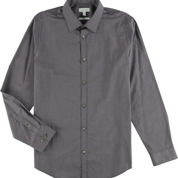 Calvin Klein Mens Mini Check Button Up Shirt, Purple, Medium