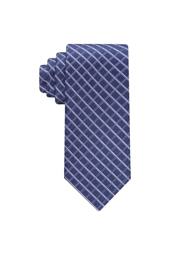 Mens Navy Purple Grid Tie OS