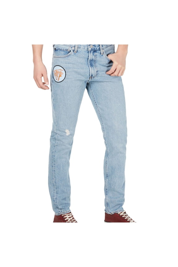 Mens Patch Destroyed Slim Fit Jeans, Blue, 40W x 32L