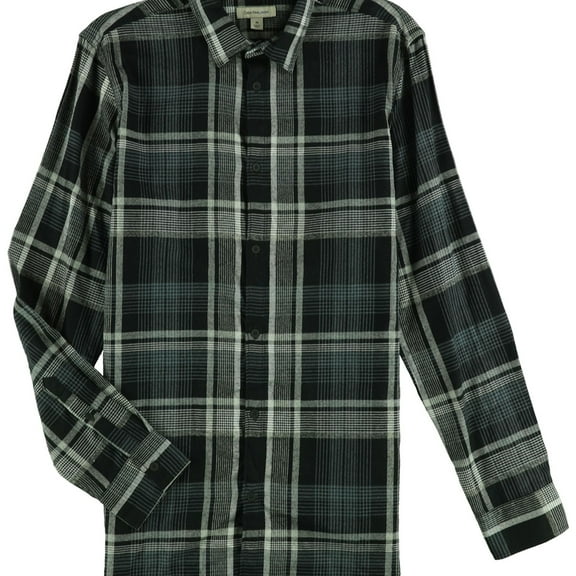 Calvin Klein Mens Patterned Button Up Shirt, Black, Large