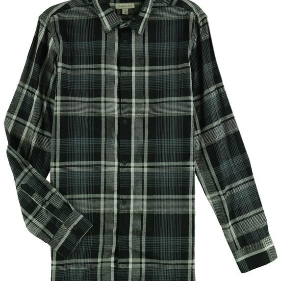 Calvin Klein Mens Patterned Button Up Shirt, Black, Medium
