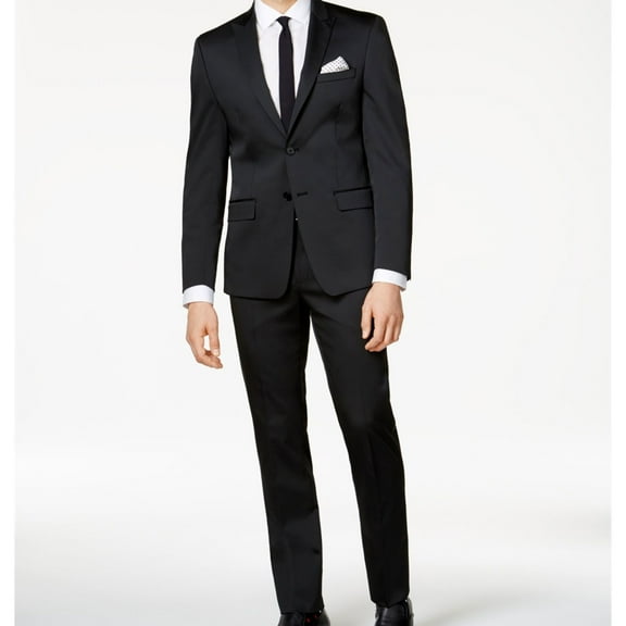 Calvin Klein Mens Peak Lapel Two Button Blazer Jacket, Black, 42 X-Long
