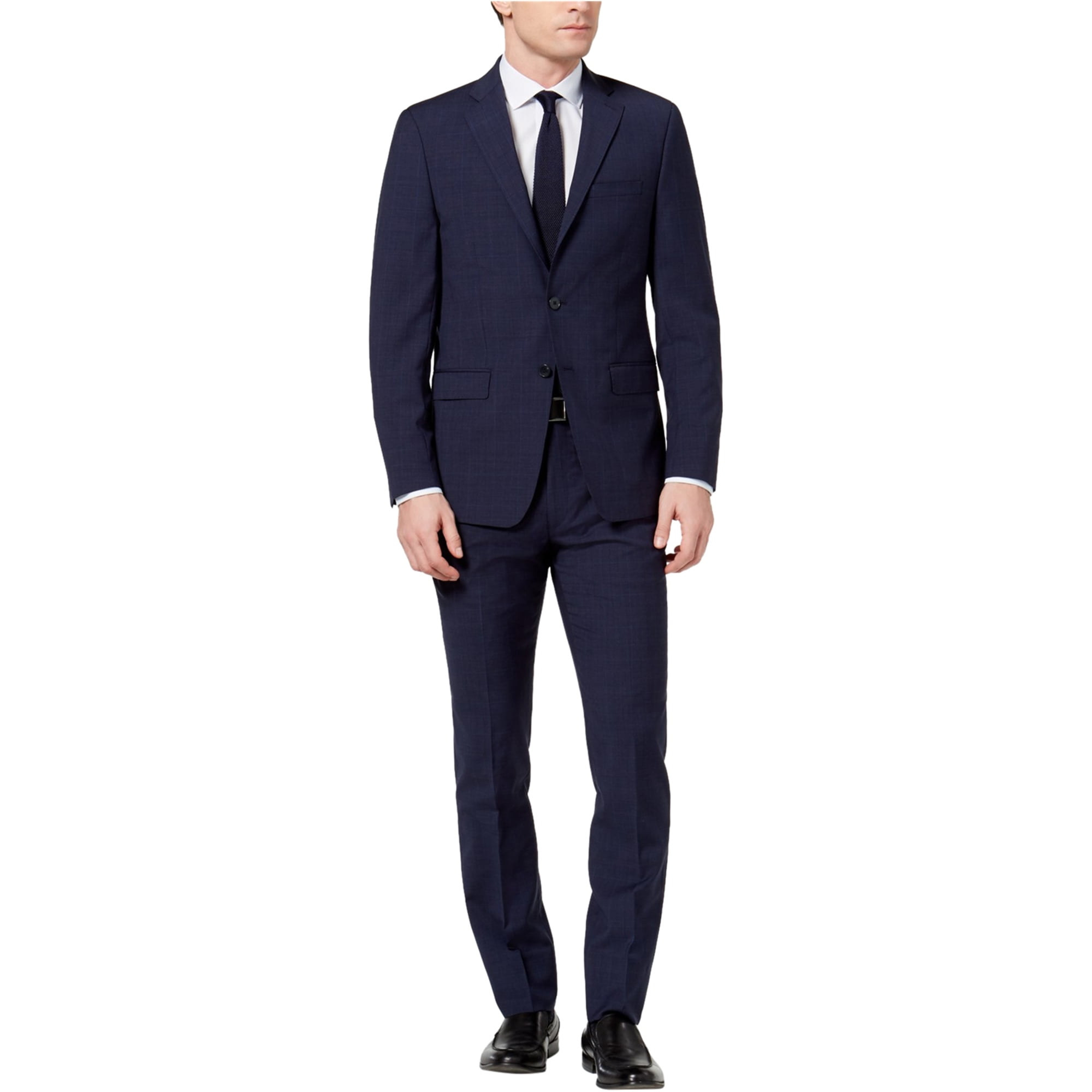 Calvin Klein Brandclub Calvin Klein Mens Plaid Formal Tuxedo Blue 46 Regular 39W x UnfinishedL