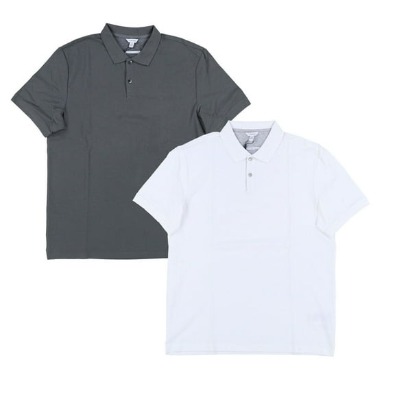 Calvin Klein Mens Polo Shirt Mesh Pima Cotton Short Sleeve M L White Gray New
