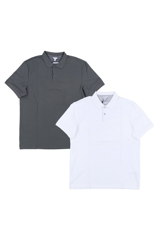 Mens Polo Shirt Mesh Pima Cotton Short Sleeve M L White Gray New