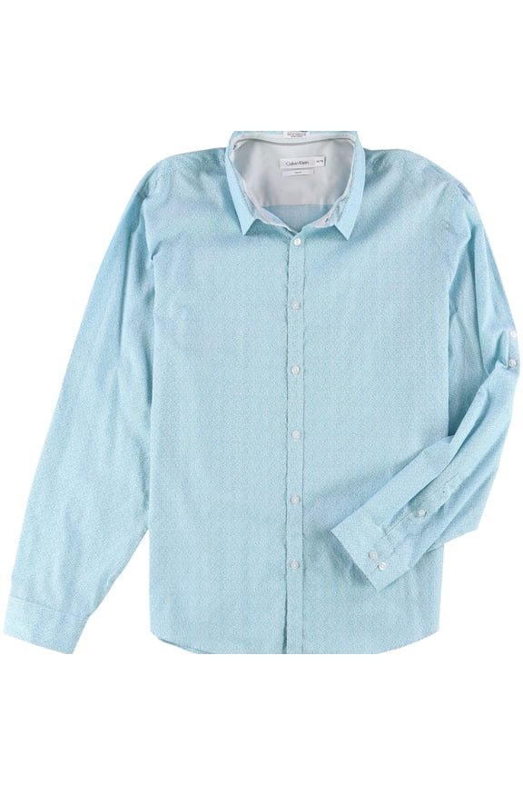 Mens Pritned Button Up Shirt, Green, XX-Large