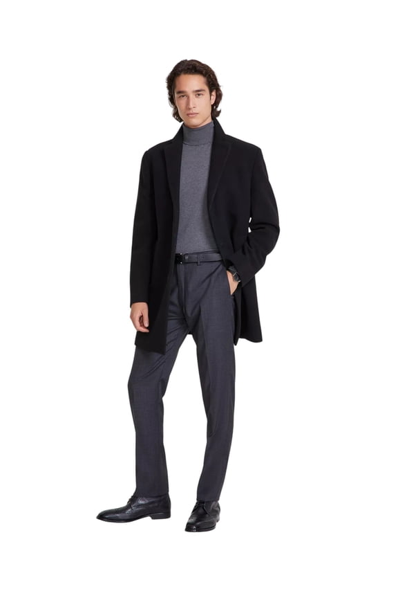 Mens Prosper Slim Fit Overcoat Coat 38L Black Wool