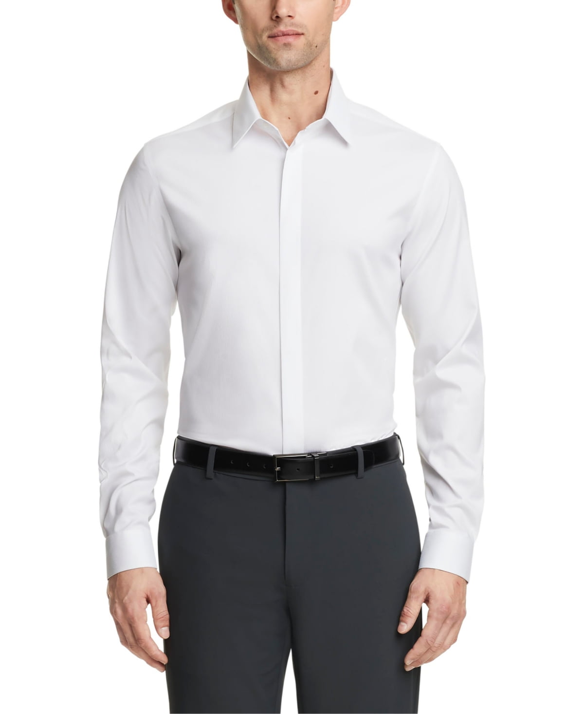 Calvin Klein Mens Regular fit Dress Shirt Large 16-16.5 34-35 White Solid