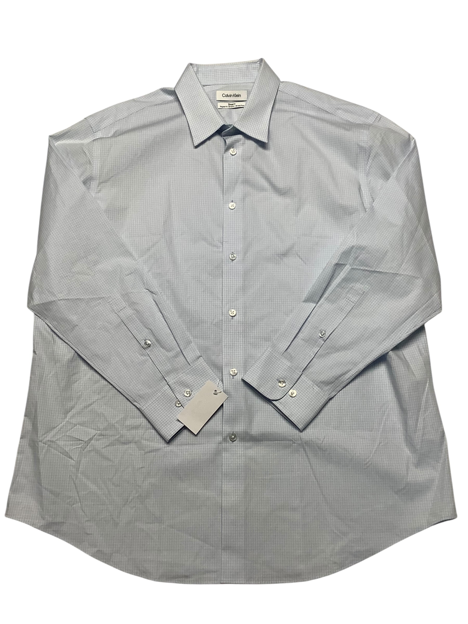 Calvin Klein Mens Regular fit Dress Shirt Large 16.5 in 32-33 Blue Plaid