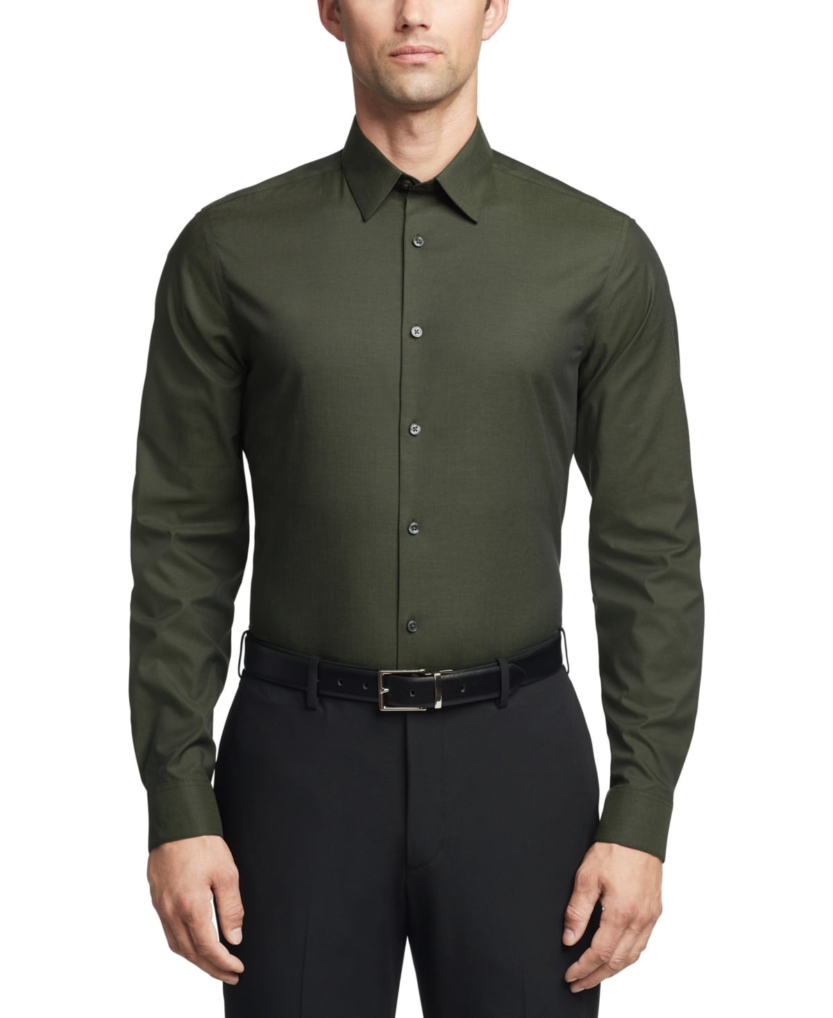 Calvin Klein Mens Regular fit Dress Shirt Large 16.5 in 32-33 Olive Green Solid