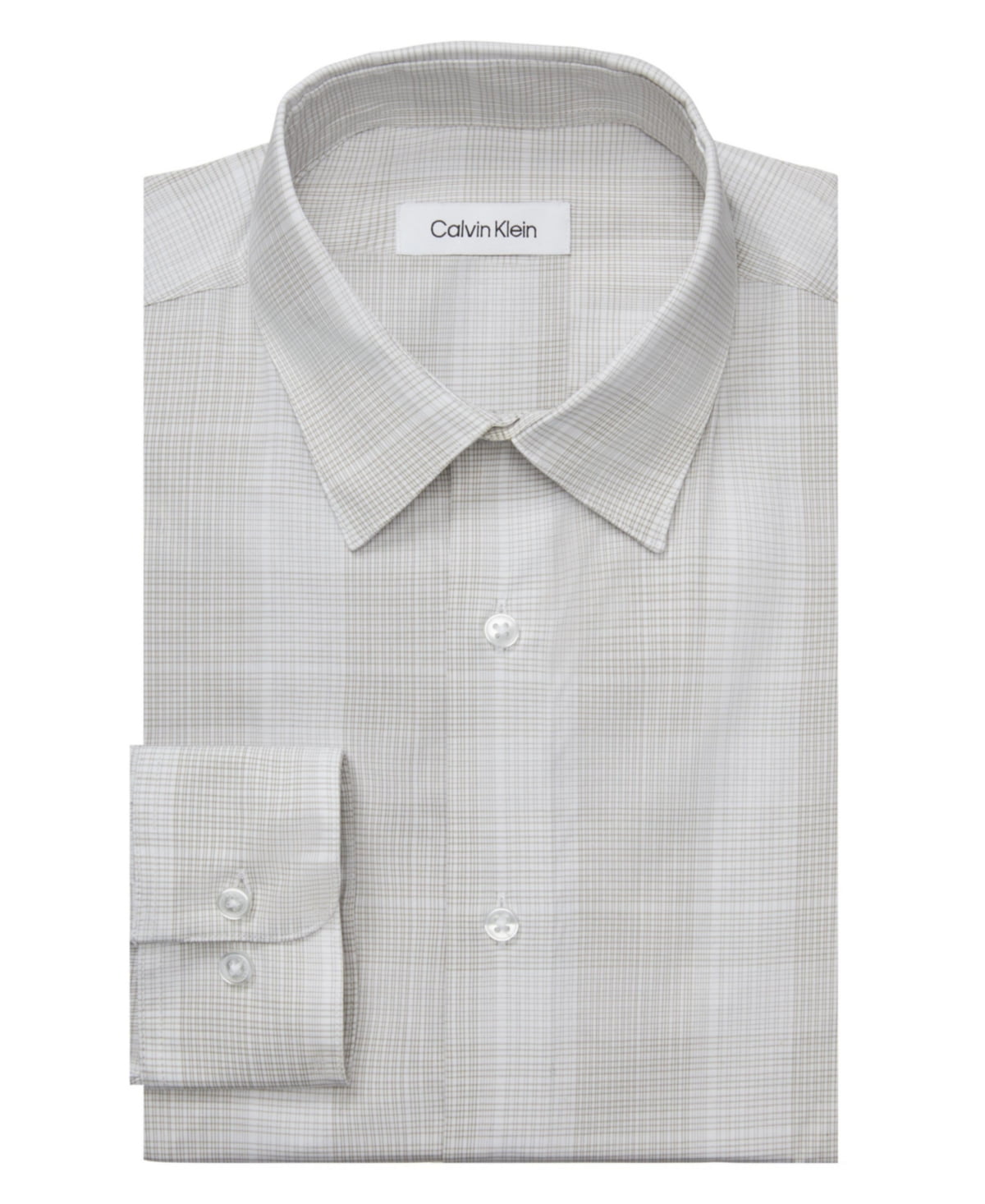 Calvin Klein Mens Regular fit Dress Shirt Large 16.5 in 34-35 Beige Plaid