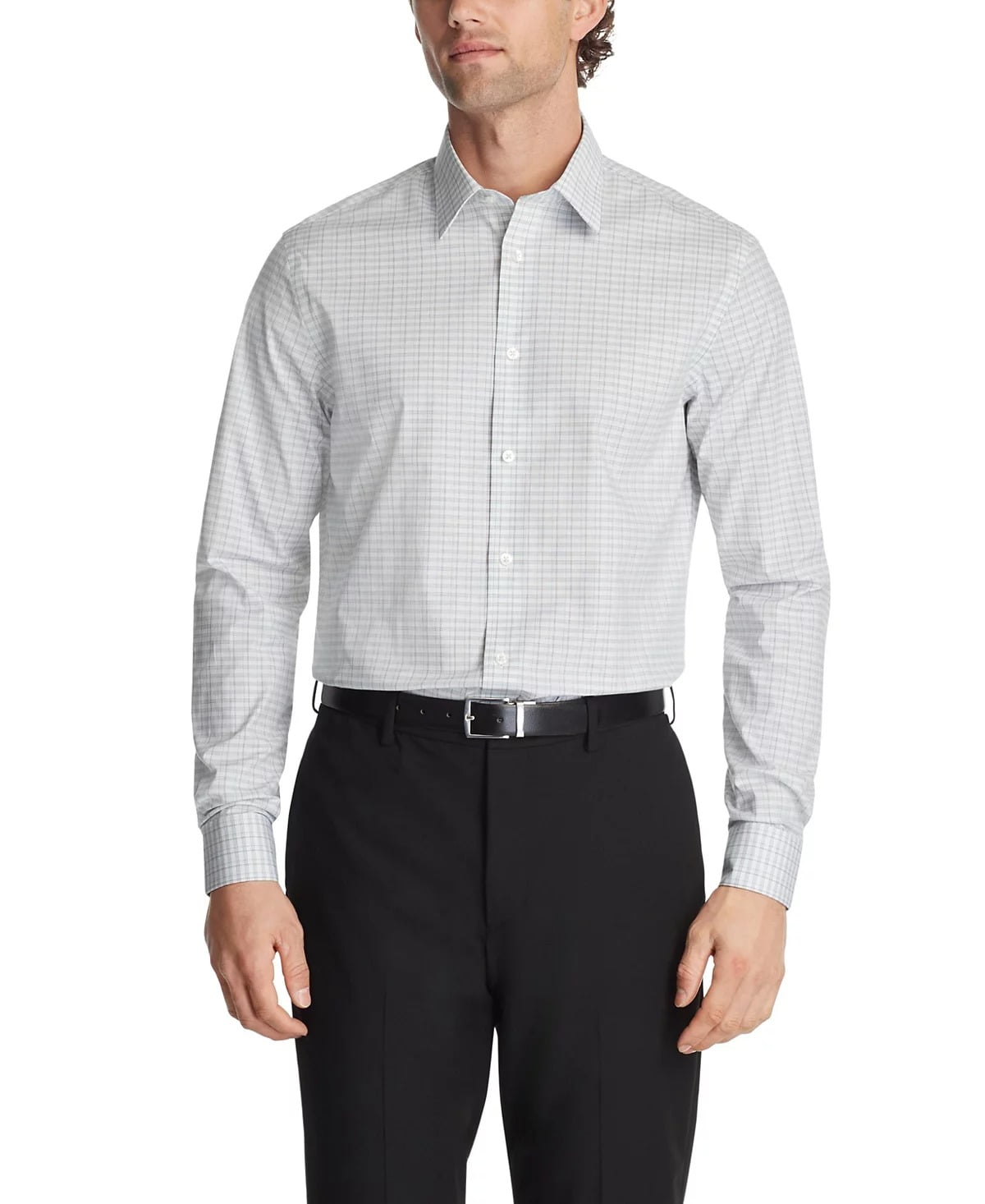 Calvin Klein Mens Regular fit Dress Shirt Large 16 in 34-35 Light Blue Plaid