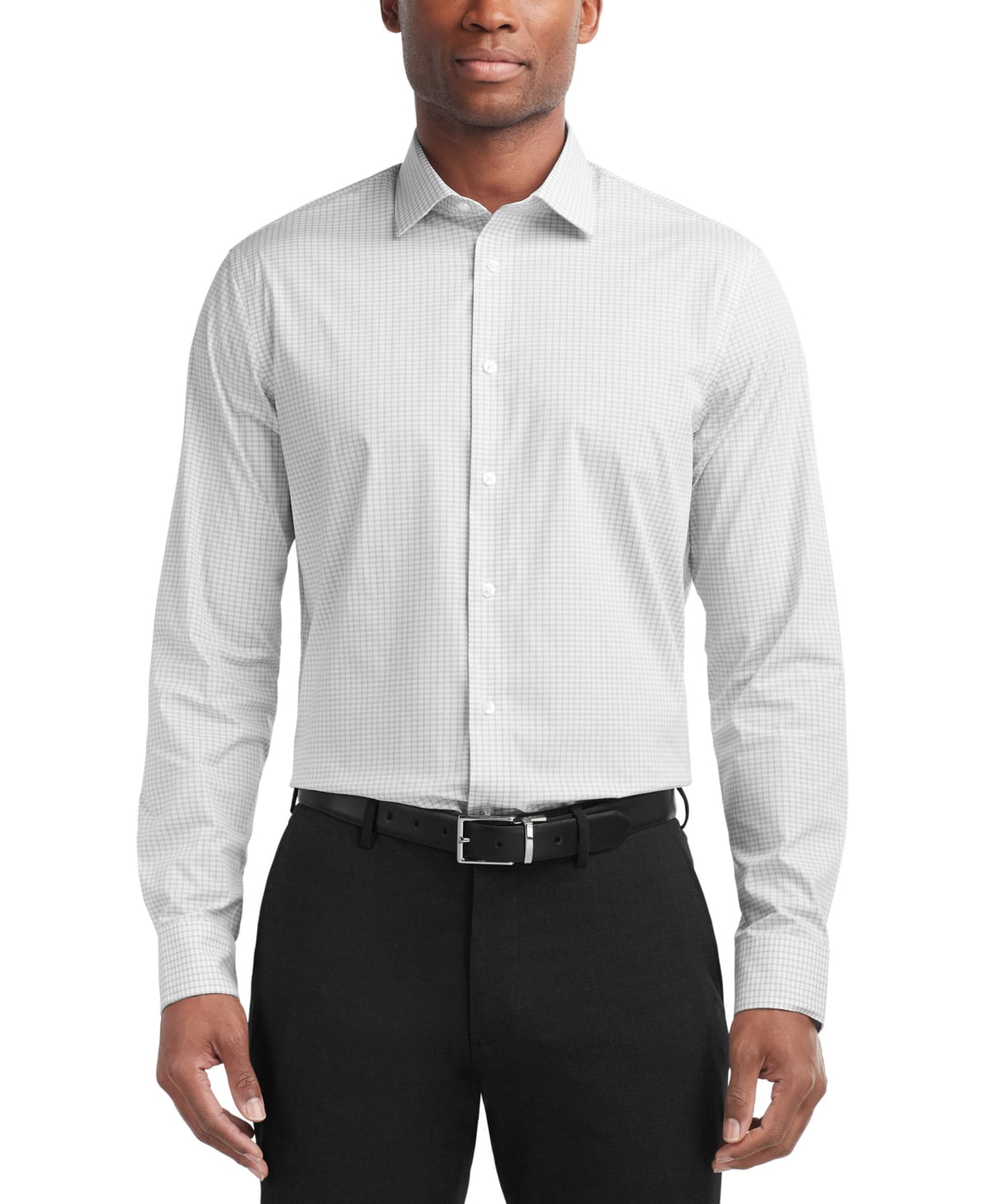 Calvin Klein Mens Regular fit Dress Shirt Large 16 in 34-35 Light Grey Plaid