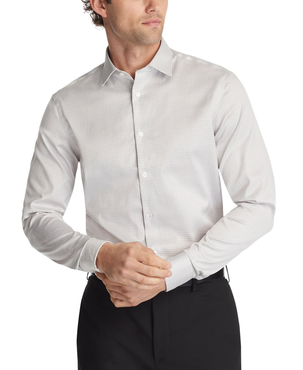 Calvin Klein Mens Regular fit Dress Shirt Medium 15.5 in 34-35 Beige Check