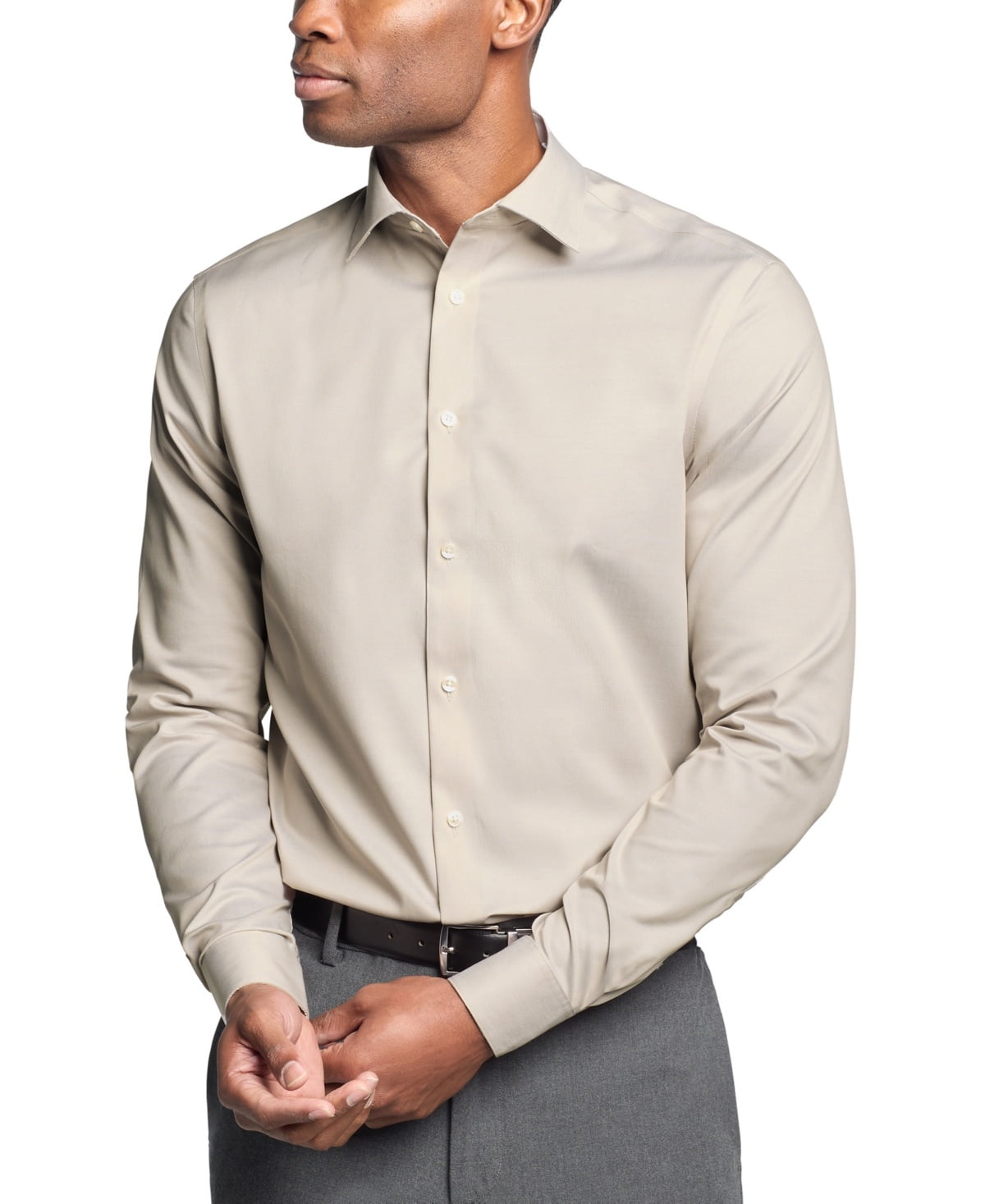 Calvin Klein Mens Regular fit Dress Shirt Medium 15.5 in 34-35 Beige Solid