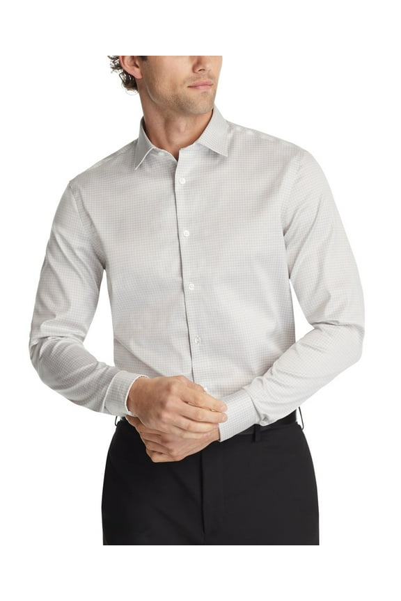 $98 Calvin Klein Men's Dress Shirt Regular Fit Refined Cotton Stretch M 15 32-33