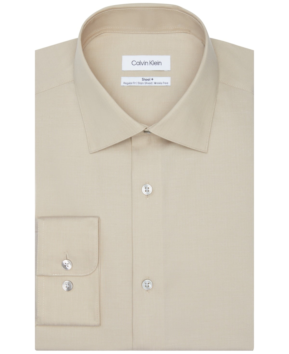 Calvin Klein Mens Regular fit Dress Shirt XL 17.5 in 32-33 Beige Solid
