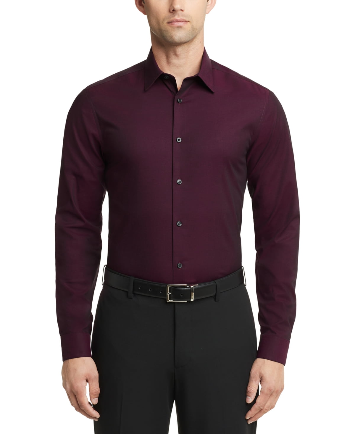 Calvin Klein Mens Regular fit Dress Shirt XL 17.5 in 32-33 Burgundy Red Solid