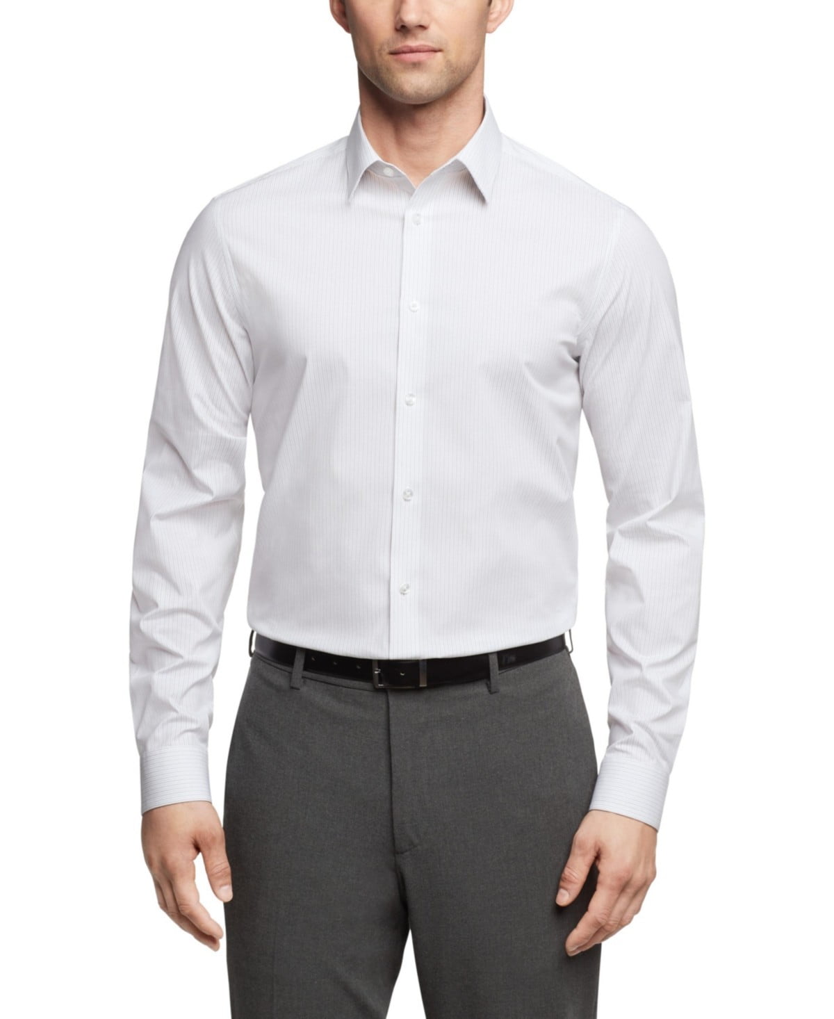 Calvin Klein Mens Regular fit Dress Shirt XL 17.5 in 32-33 Grey Striped