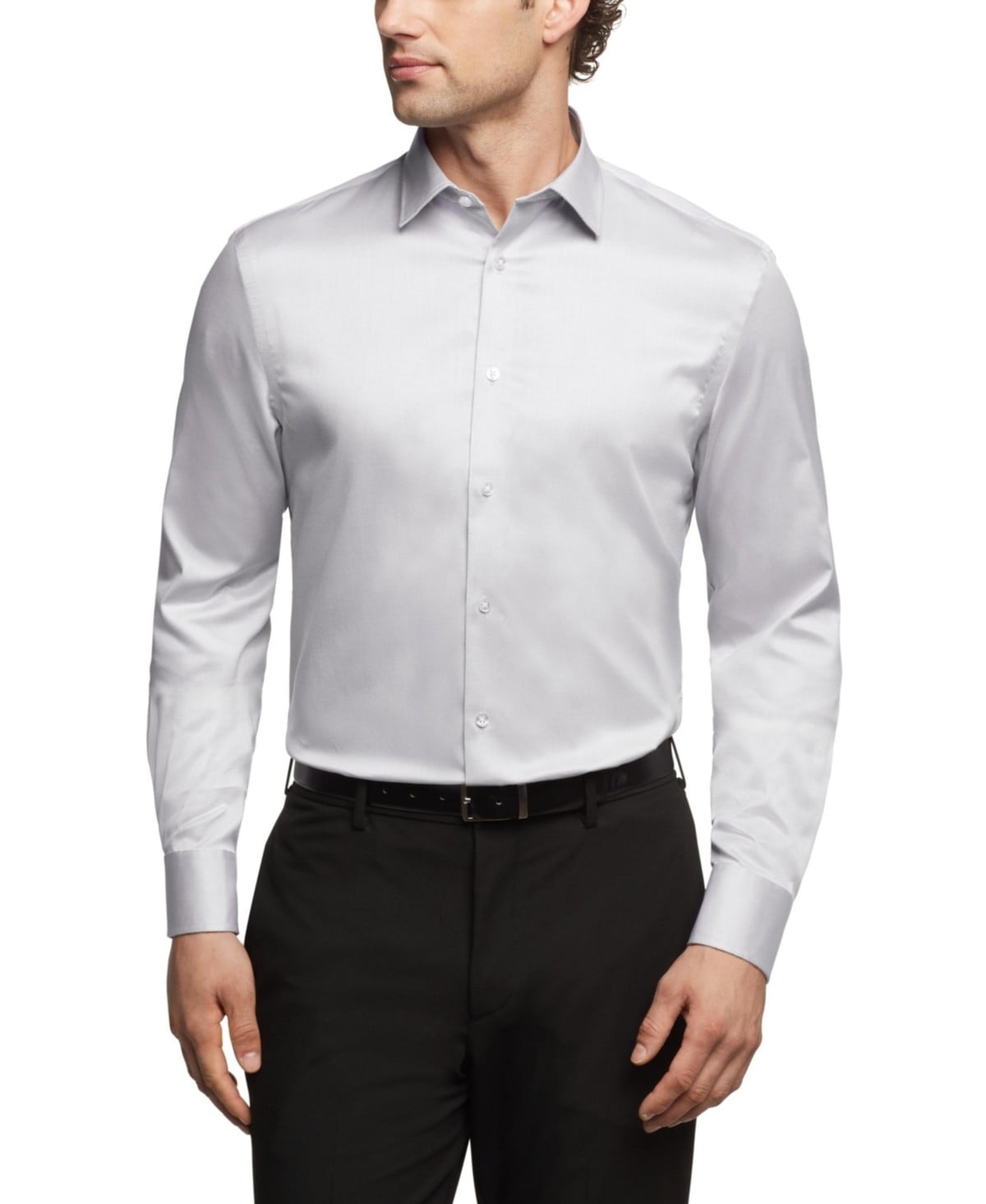 Calvin Klein Mens Regular fit Dress Shirt XL 17.5 in 36-37 Light Grey Solid