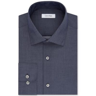 Calvin Klein Mens Regular fit Dress Shirt XL 17 in 32-33 Blue Solid