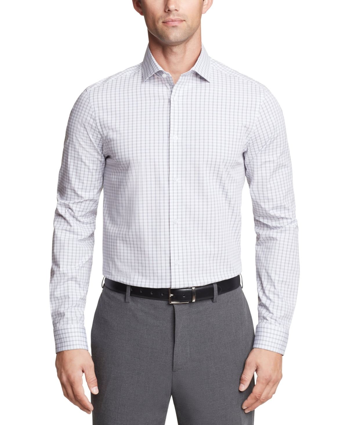 Calvin Klein Mens Regular fit Long Sleeve Button-Up Shirt Large White Plaid