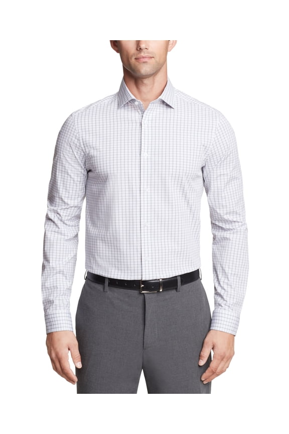Mens Regular fit Long Sleeve Button-Up Shirt Large White Plaid