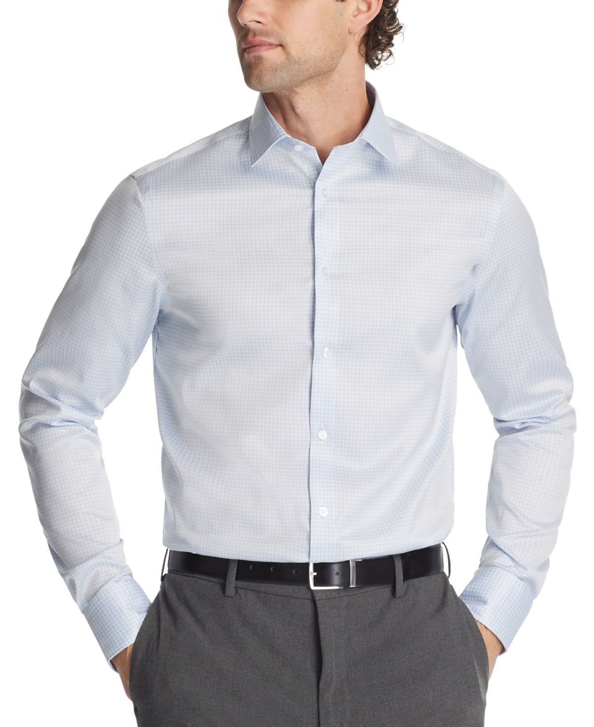 Calvin Klein Men Regular fit Dress Shirt XL 17.5 in 32-33 Blue Check