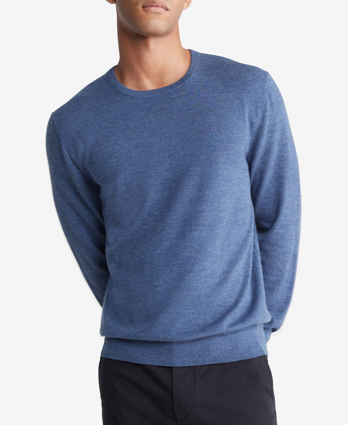 Mens Regular fit Long Sleeve Crewneck Sweater 2XL Crew Neck Blue Solid