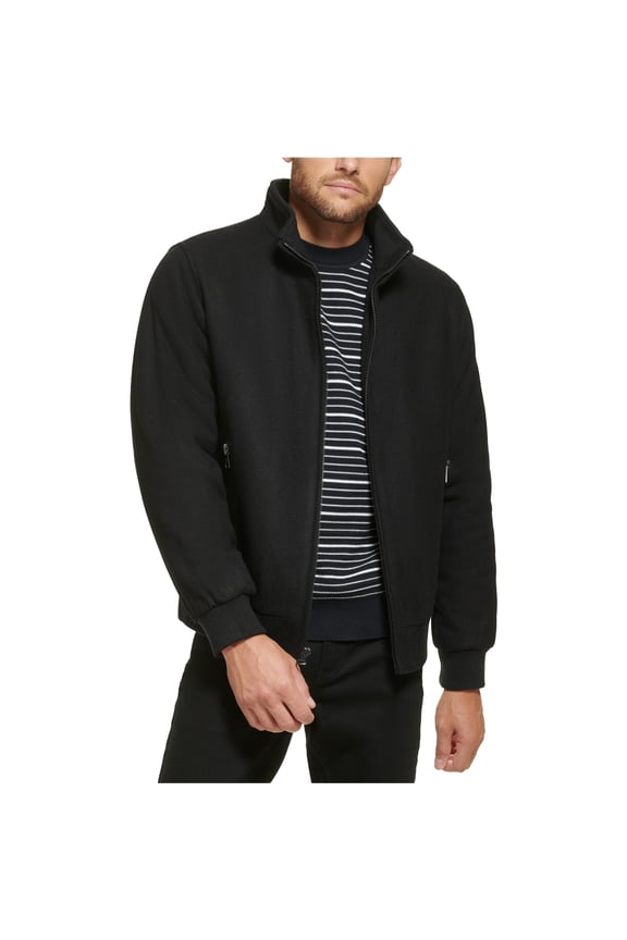 Mens Ribbed Trim Wool Bomber Jacket
