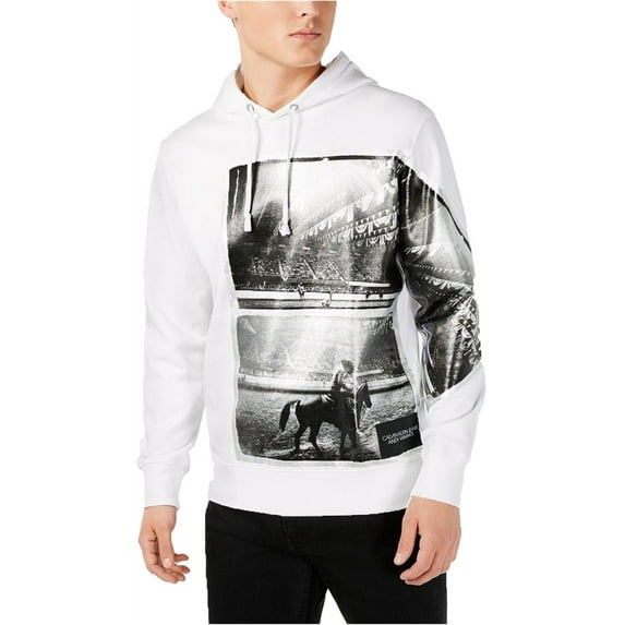 Calvin Klein Mens Rodeo Hoodie Sweatshirt, White, XX-Large