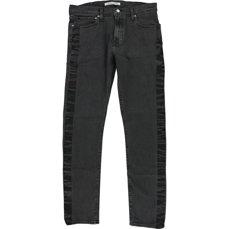Calvin Klein Mens Side Stripe Slim Fit Jeans, Black, 31W x 32L