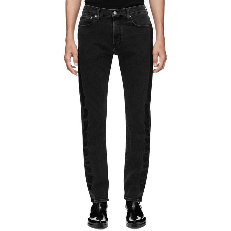 Calvin Klein Mens Side Stripe Slim Fit Jeans, Black, 33W x 32L