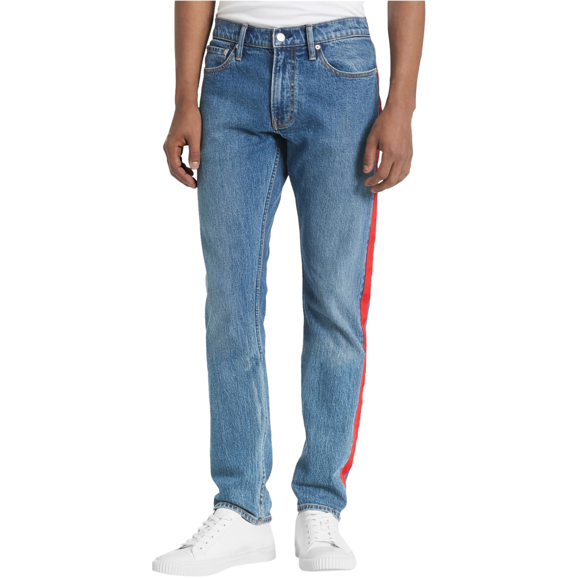 Stripe 32L 34W Jeans, Blue, x Fit Mens Slim Klein Calvin Side