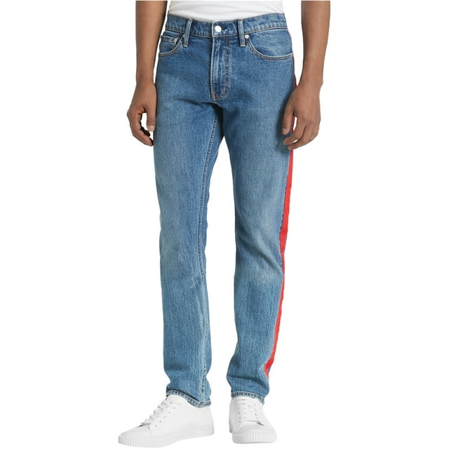 Calvin Klein Mens Side Stripe Slim Fit Jeans, Blue, 34W x 32L