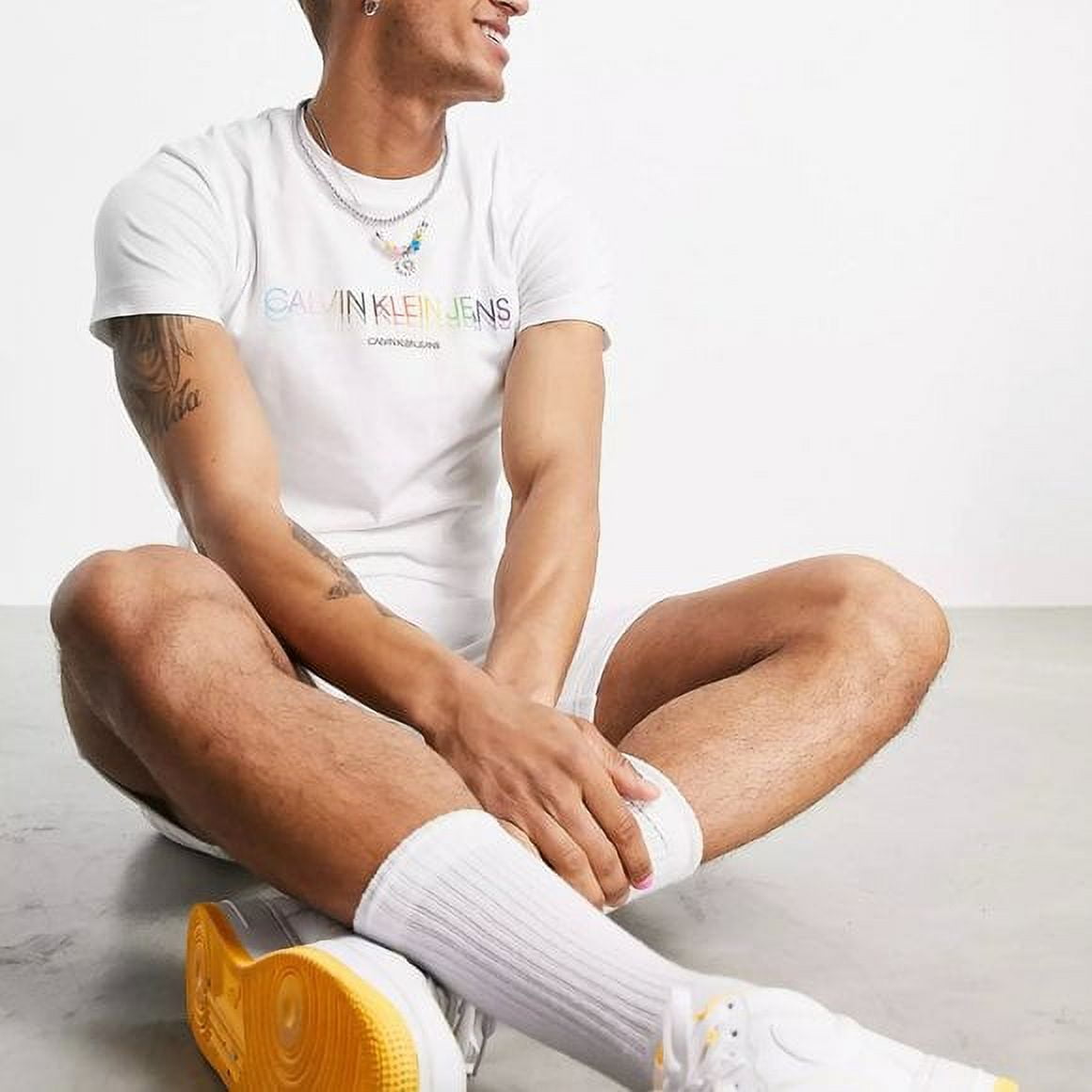 Calvin Klein Mens Size Pride Rainbow Slim Fit T-Shirt SS Cotton White LGBTQ