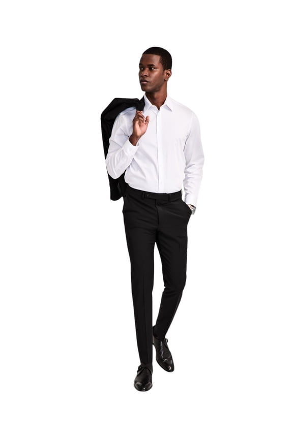 Mens Skinny fit Wool Dress Pants 34 / 32 Black Solid