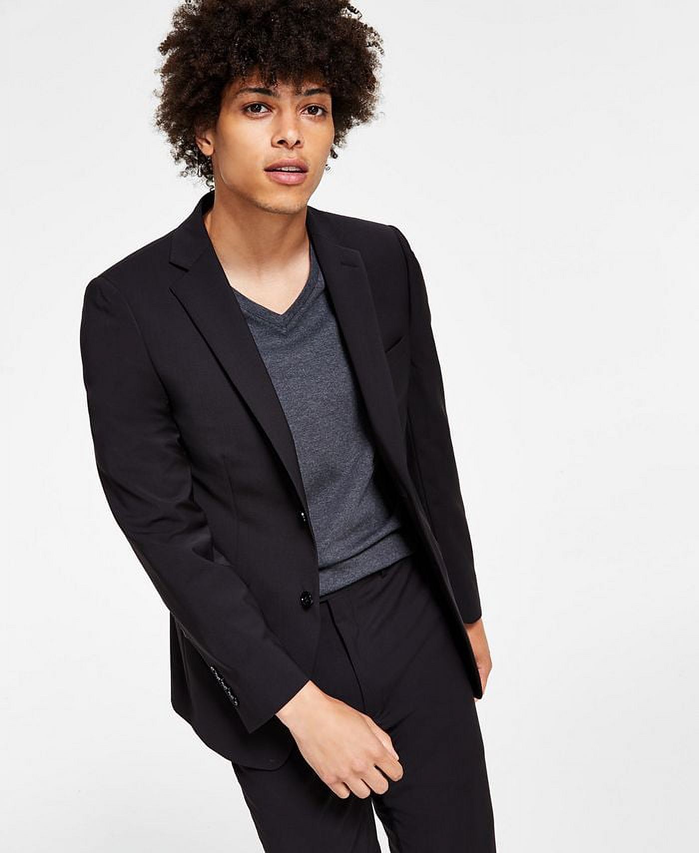 Calvin Klein Mens Skinny fit Sport Coat Suit Jacket 34 S Black Solid Stretch