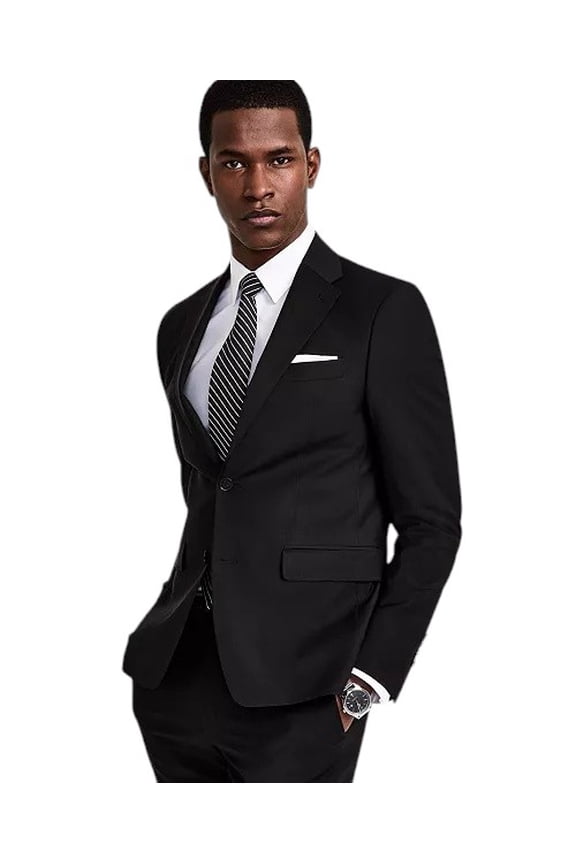 Mens Skinny fit Suit Jacket Blazer 43 R Black Solid Stretch Wool