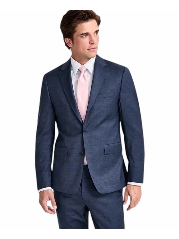 Mens Skinny fit Wool Suit Jacket Blazer 48 L Blue Solid Stretch