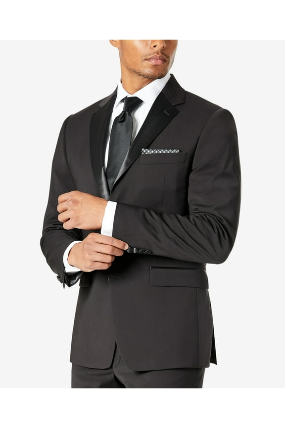 Mens Slim fit Tuxedo Suit Jacket Blazer 40 S Black Solid Wool