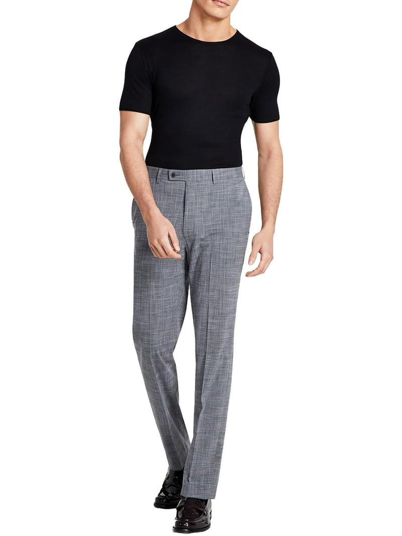 Men's Slim-Fit Plaid Performance Dress Pants Gray 34x29 - Walmart.com