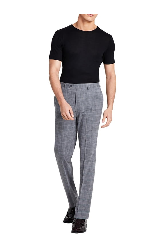 Men's Slim-Fit Plaid Performance Dress Pants Gray 38x32