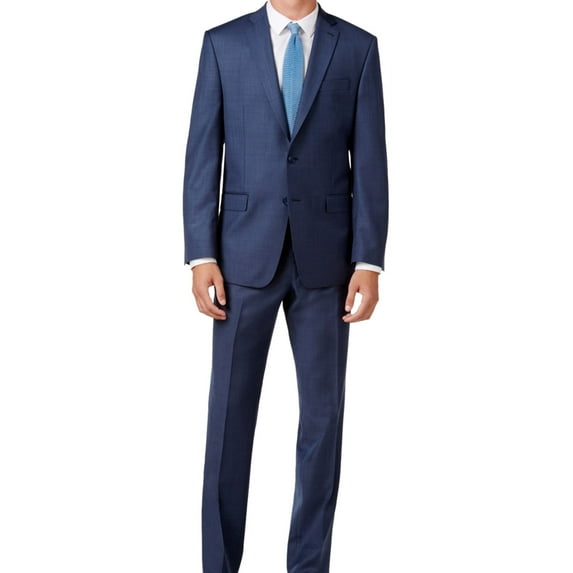 Calvin Klein Mens Slim Fit Stretch Dress Pants Slacks, Blue, 34W x UnfinishedL