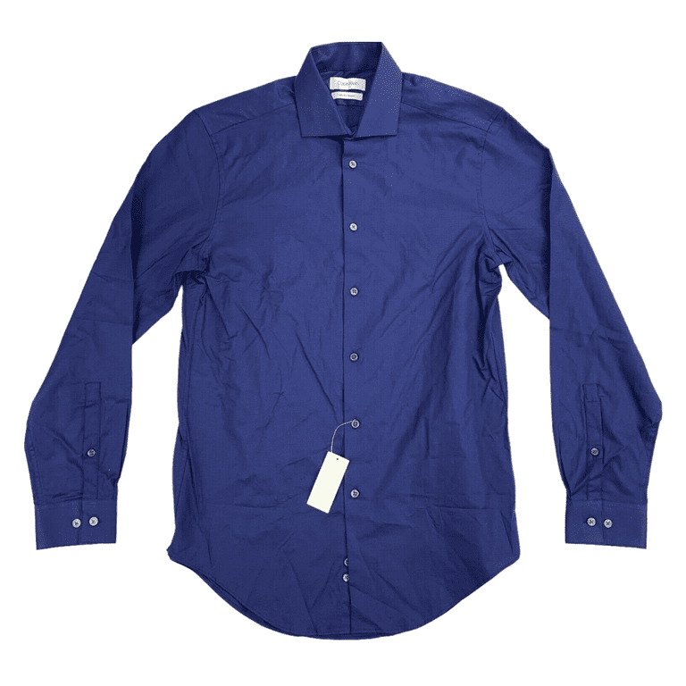 Calvin Klein Mens Slim Fit Stretch Long Sleeve Dress Shirt, Blue, 15 32/33  - Walmart.com