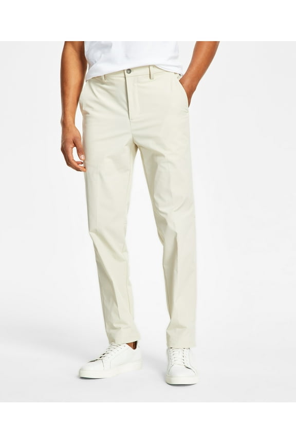 Men's Slim Fit Tech Solid Performance Dress Pants Light Stone 40x30